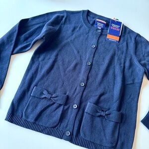 French Toast Dark Blue Cardigan with Bow Details on Pockets, School Uniform